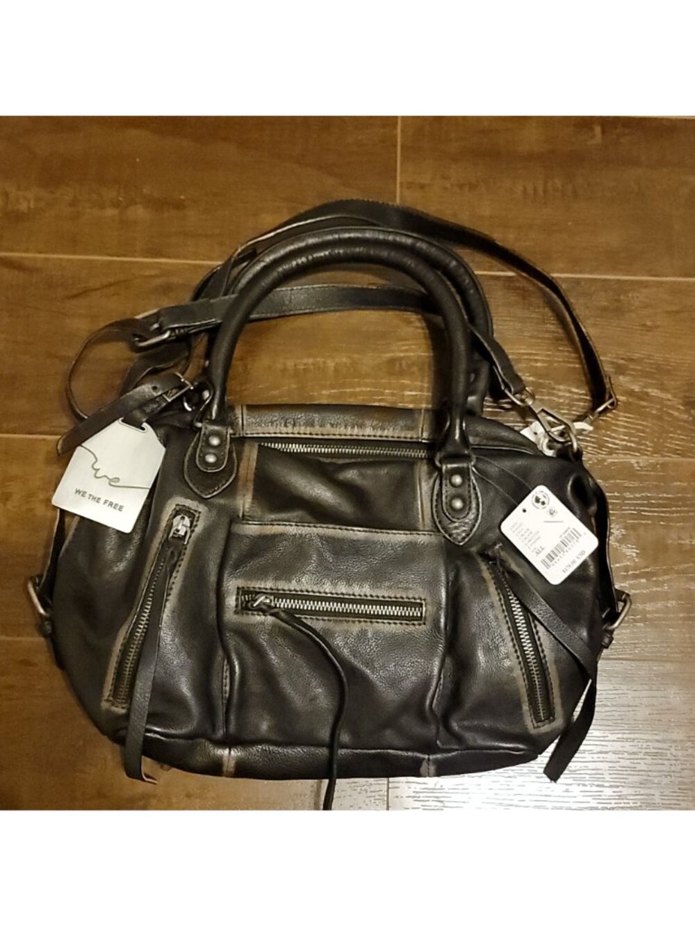 Free People Baby Emerson Tote Bag Black Leather Boho Chic Hippie Contemporary - Picture 2 of 7